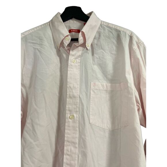 IZOD Pink Button Down Up LS Light Pink Men’s Medium Dress Work Shirt Med Soft Al - Picture 6 of 10